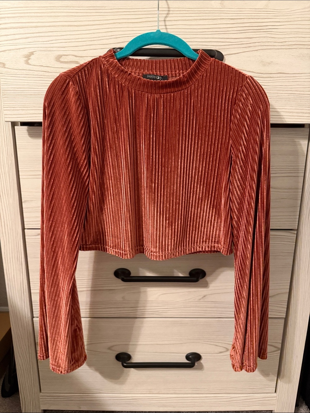 Papermoon Rust Velvet Ribbed Long-Sleeve Crop Top